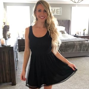 Black Mesh Polka Dot Fit and Flare Dress